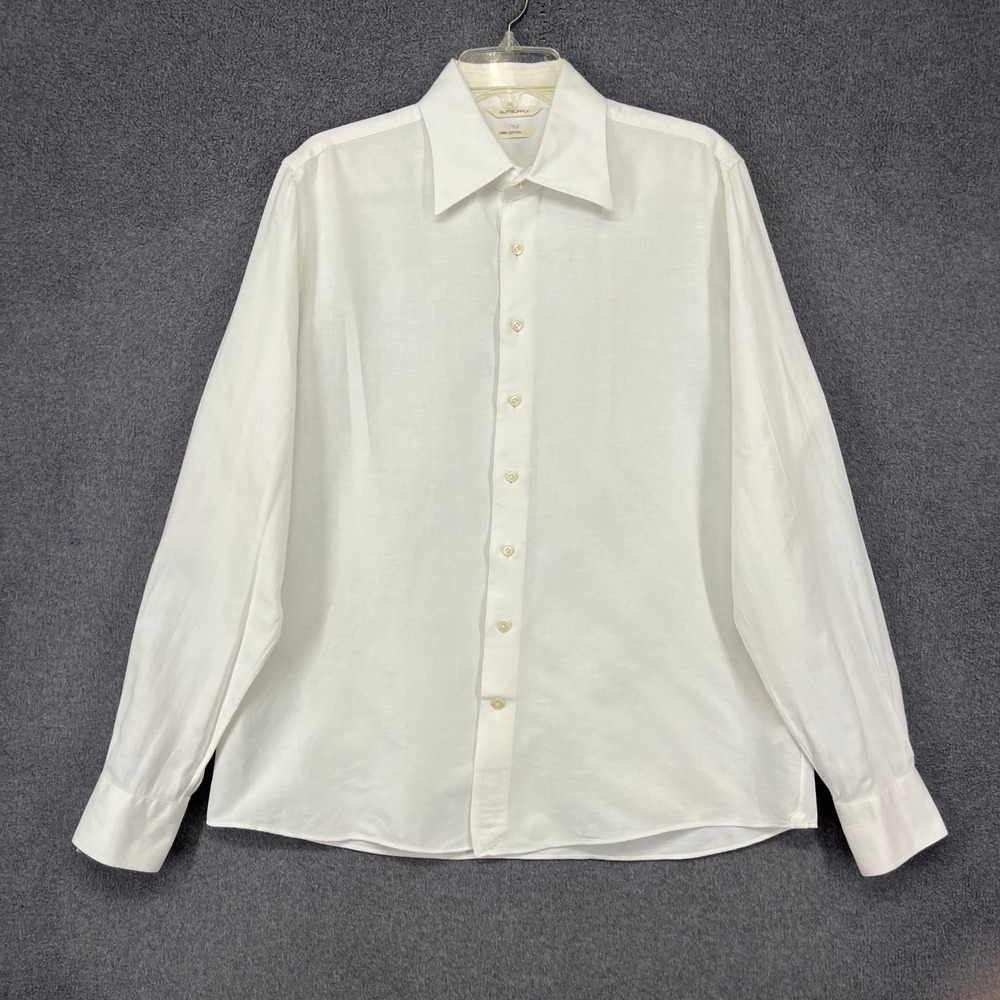 Suitsupply Shirt Mens 16/16.5 White Linen Cotton Slim Fit Testa Italy Button Up